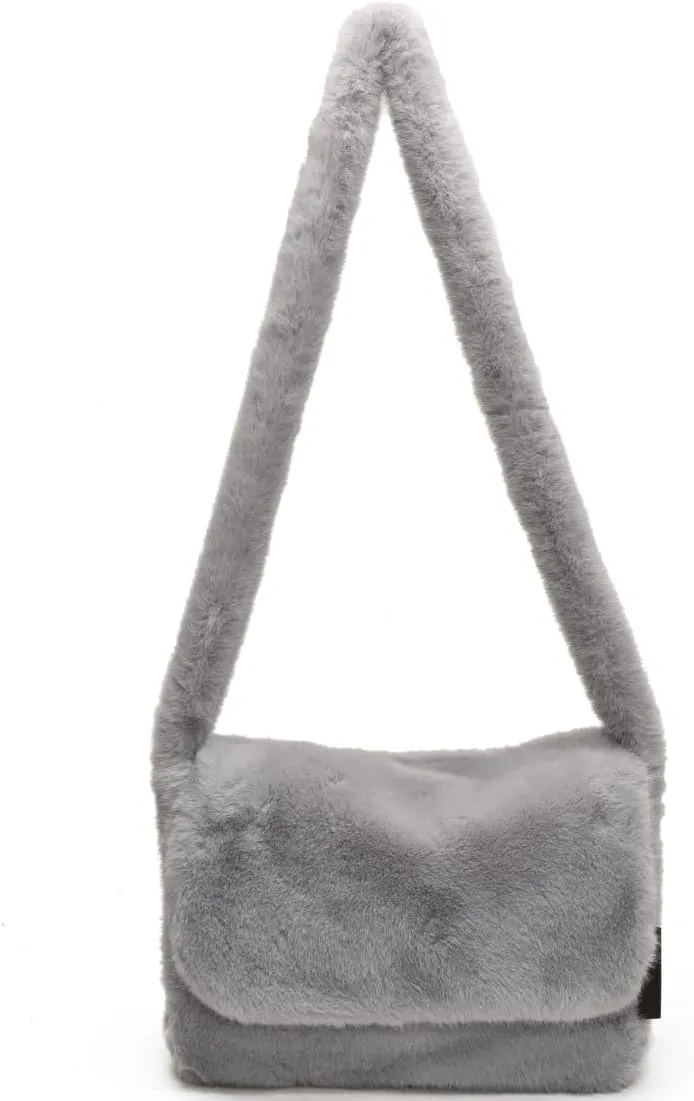 Furry Faux Fur Shoulder Crossbody Bag for Women Cute Handbag Fluffy Plush Y2K Messenger Purse