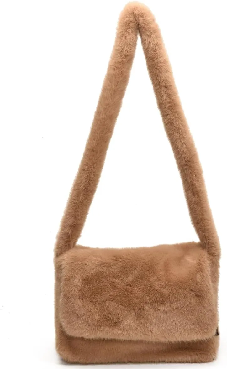 Furry Faux Fur Shoulder Crossbody Bag for Women Cute Handbag Fluffy Plush Y2K Messenger Purse