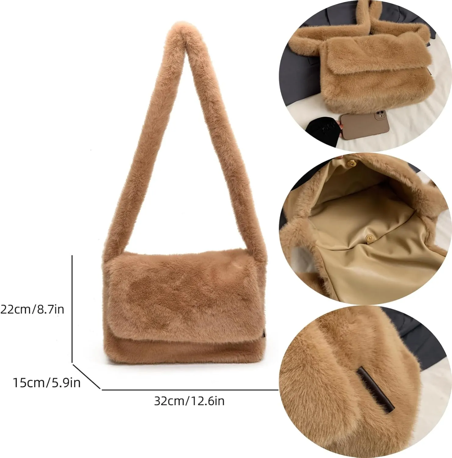 Furry Faux Fur Shoulder Crossbody Bag for Women Cute Handbag Fluffy Plush Y2K Messenger Purse