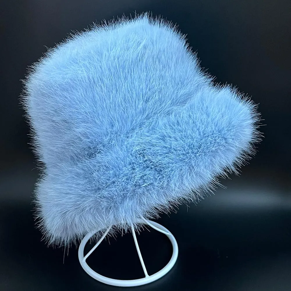 Fuzzy Faux Fur Diva Bucket Hat for Women - Luxurious Winter Hat for Fashionable Ladies