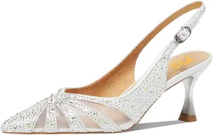 FYS Women's Elegant Pointed Toe Slingback Kitten Heels Glitter Rhinestone Studded Mesh Cutout Pump Buckle Party Prom Work Dress Wedding Shoes Size 4-16 US
