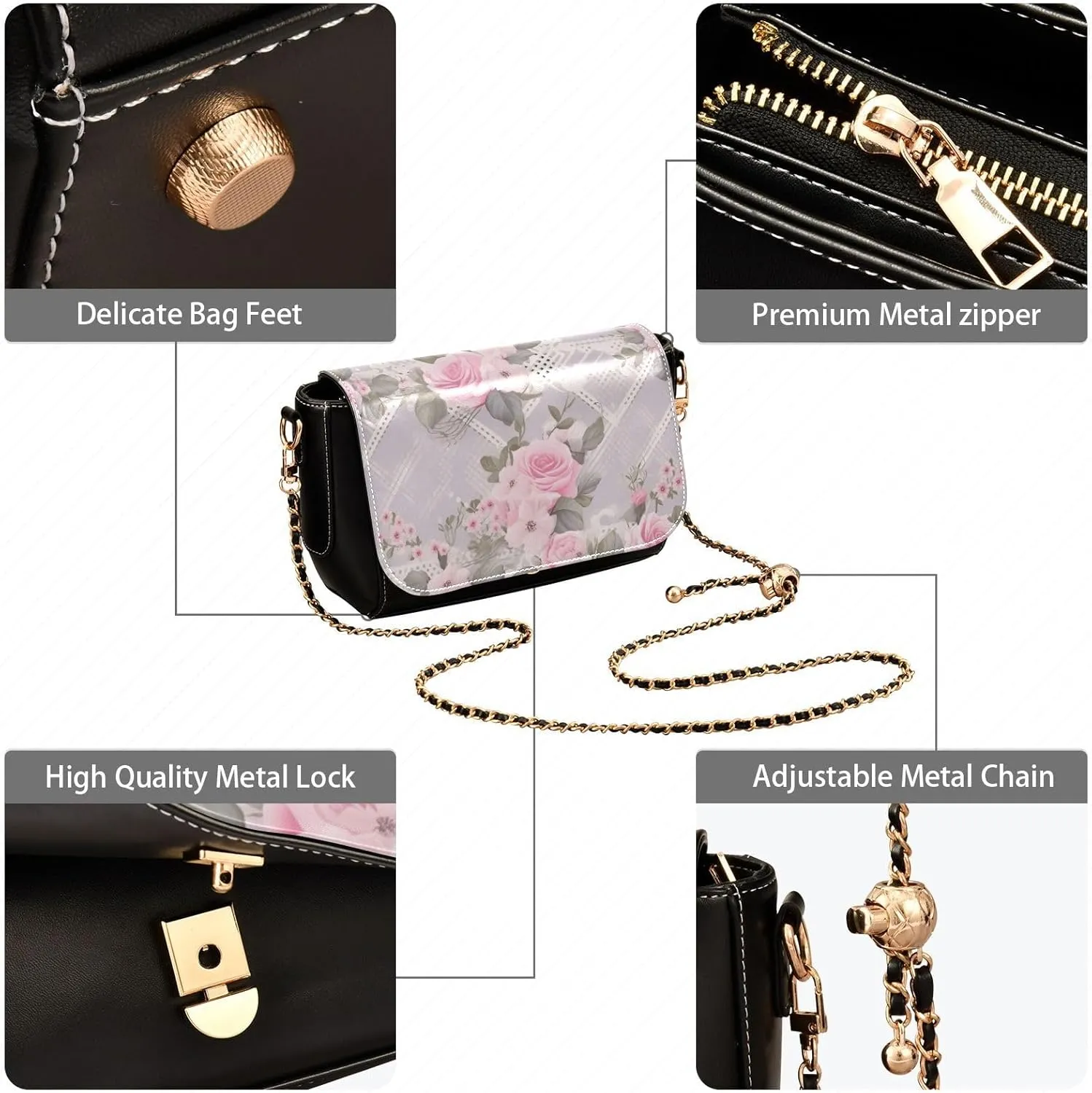 GAIGEO Roses and Dragonflies Leather Women Crossbody Bag, Leather Purses for Women Crossbody Bag, Women's Shoulder Bag