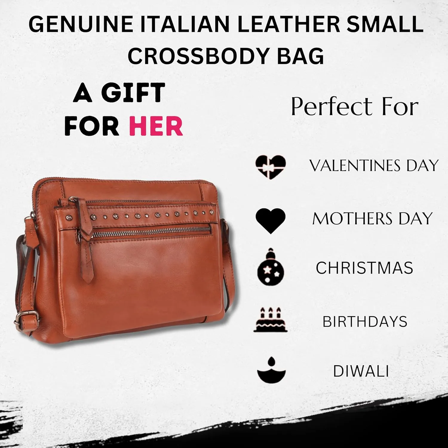 Genuine Italian Leather Boho Studded Shoulder Sling Bag - Stylish, Durable, & Perfect for Everyday Use for women