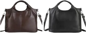 Genuine Leather Tote Handbag, First Layer Cowhide, Black Brown, Multiple Pockets