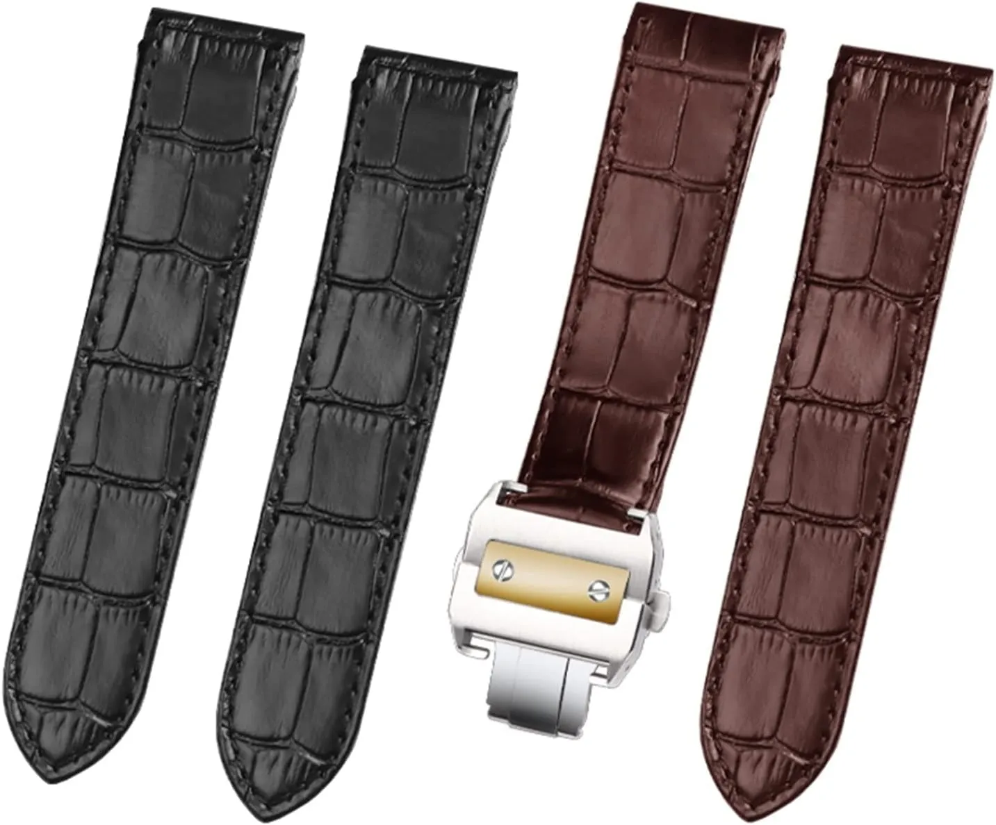 Genuine Leather Watch Strap for Cartier Santos 100 Leather 20mm 23mm Watchband (Color : Brown-Silver, Size : 23mm)