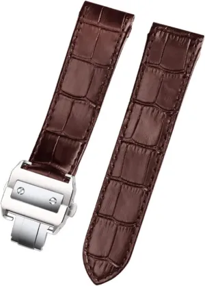 Genuine Leather Watch Strap for Cartier Santos 100 Leather 20mm 23mm Watchband (Color : Brown-Silver, Size : 23mm)