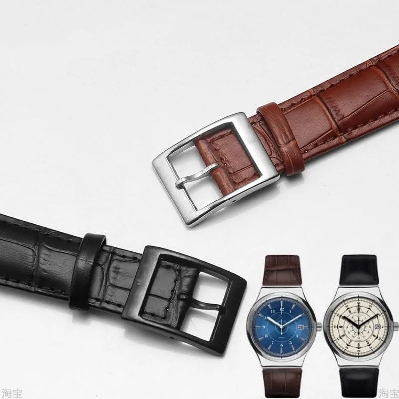 Genuine Leather Watch Strap For SWATCH YRS YCS Unisex Leather watchband with Pin buckle