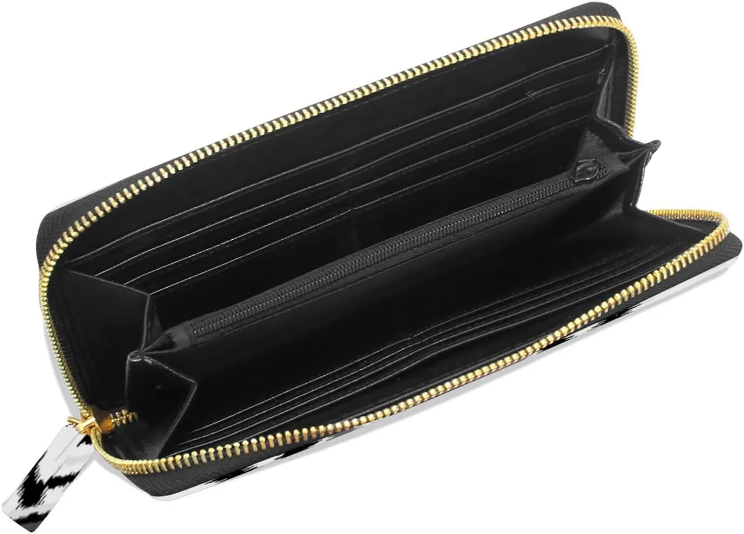 Geometric Ethnic Oriental Traditional Tribal Embroidery Style Leather Long Wallet Organizer with Zipper Purse Clutch Bag for Women Men Key Card Coin Passport Checkbook 8 x 4 inch