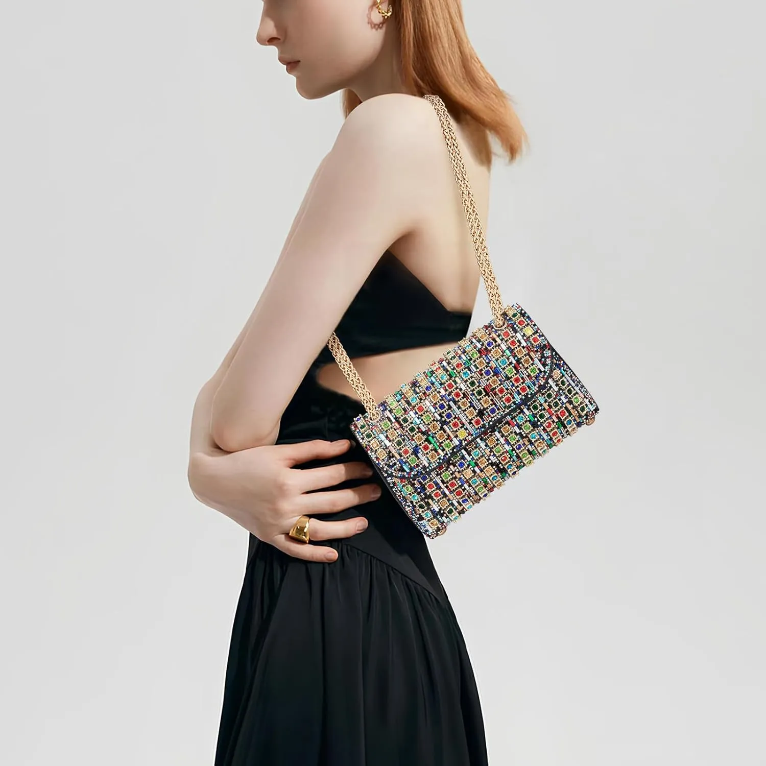 Gets Sparkly Rhinestones Clutch Purses for Women Purses and Handbags for Wedding Party Evening Crossbody Bag with Chain