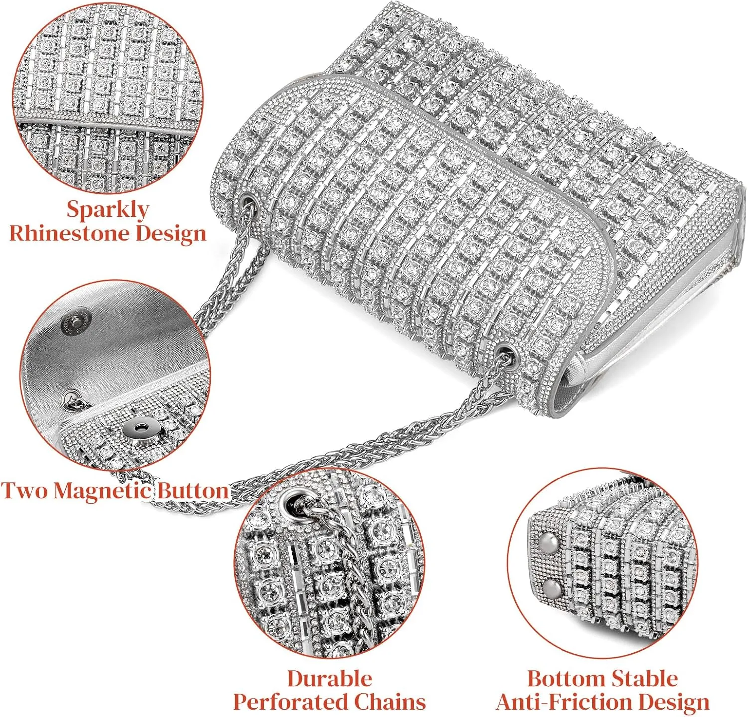 Gets Sparkly Rhinestones Clutch Purses for Women Purses and Handbags for Wedding Party Evening Crossbody Bag with Chain