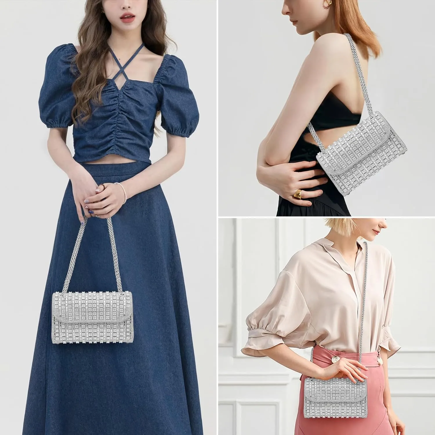 Gets Sparkly Rhinestones Clutch Purses for Women Purses and Handbags for Wedding Party Evening Crossbody Bag with Chain