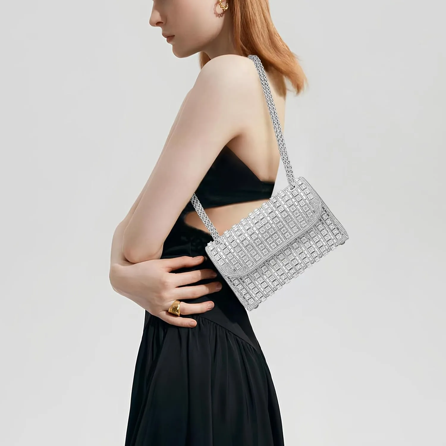 Gets Sparkly Rhinestones Clutch Purses for Women Purses and Handbags for Wedding Party Evening Crossbody Bag with Chain