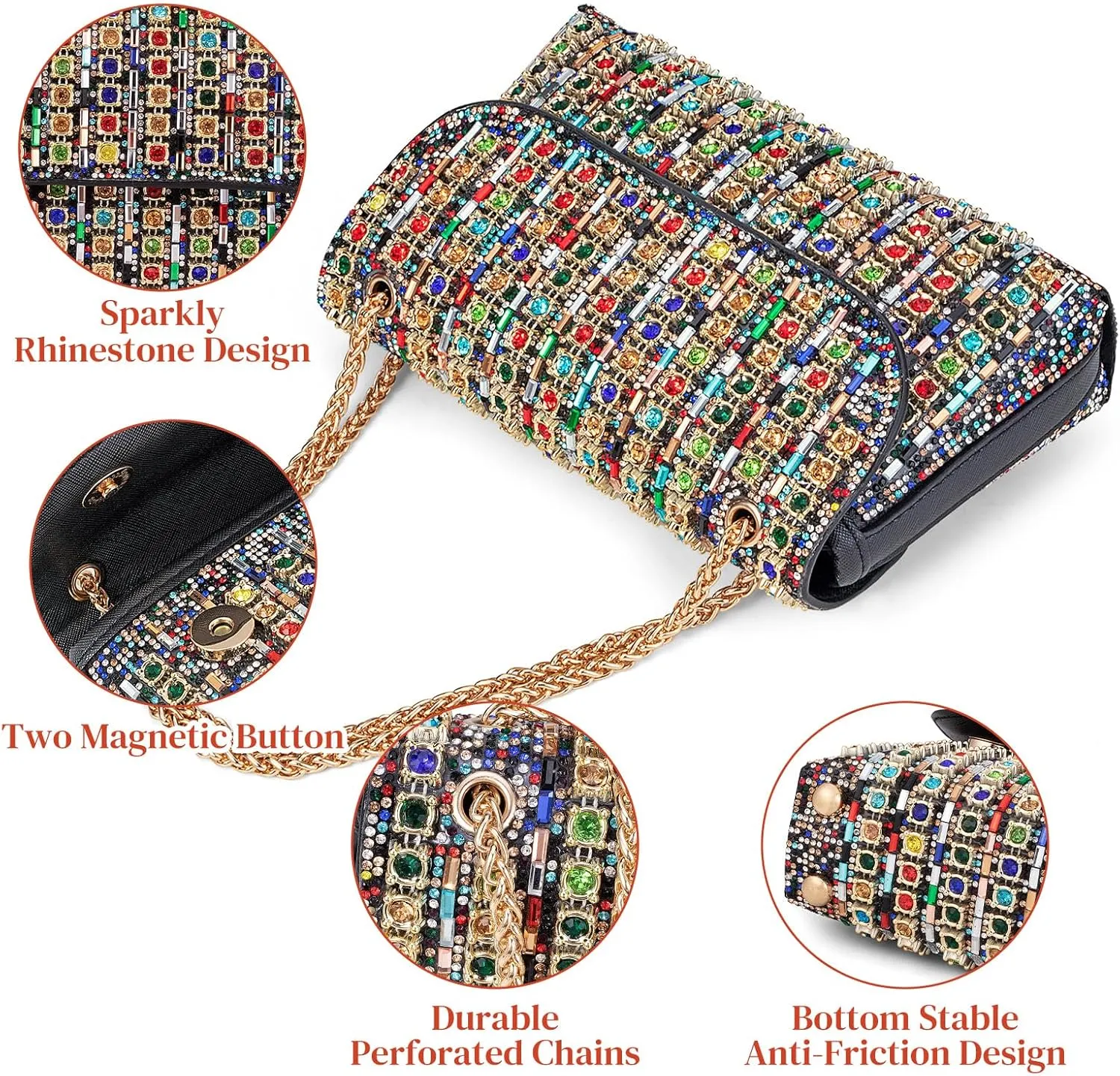 Gets Sparkly Rhinestones Clutch Purses for Women Purses and Handbags for Wedding Party Evening Crossbody Bag with Chain