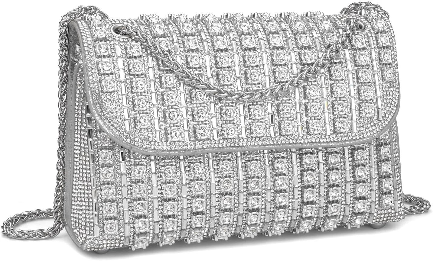 Gets Sparkly Rhinestones Clutch Purses for Women Purses and Handbags for Wedding Party Evening Crossbody Bag with Chain