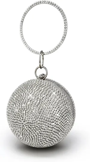 Glitter Evening Bag Ball Shape Clutch Purse Party Wedding Handbag Rhinestone Ring Handle