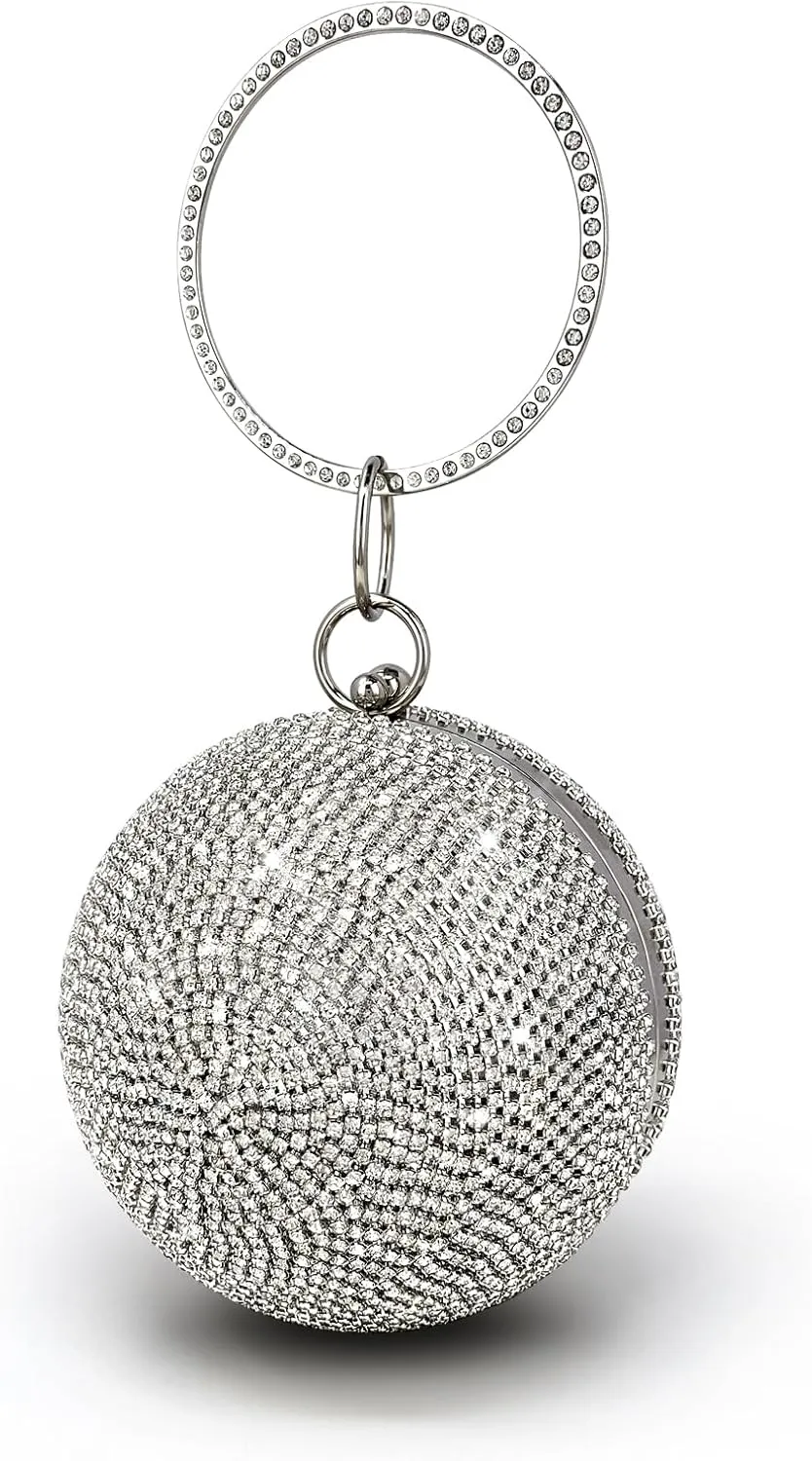Glitter Evening Bag Ball Shape Clutch Purse Party Wedding Handbag Rhinestone Ring Handle