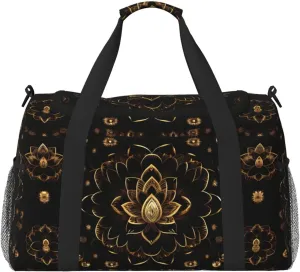 Gold lotuses Flowers print Large Canvas Travel Duffel Bag Weekender Bags for Women Overnight Bag Carry On Tote Bag
