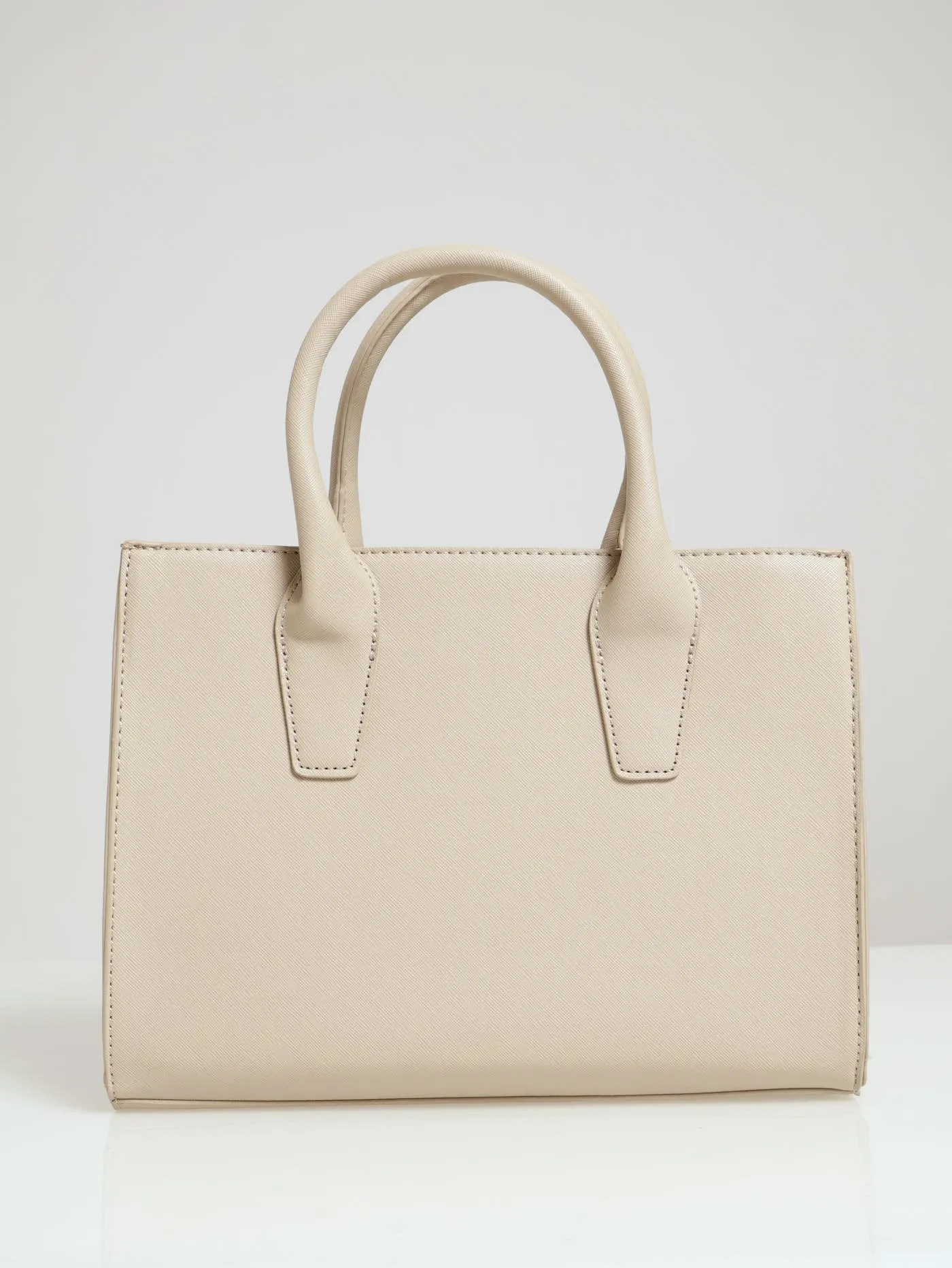 Gold Trim Square Tote Bag - Light Stone