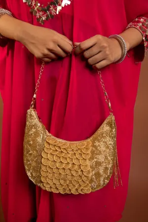 Golden Crystal Glamour: Handcrafted Gold Clutch For Wedding