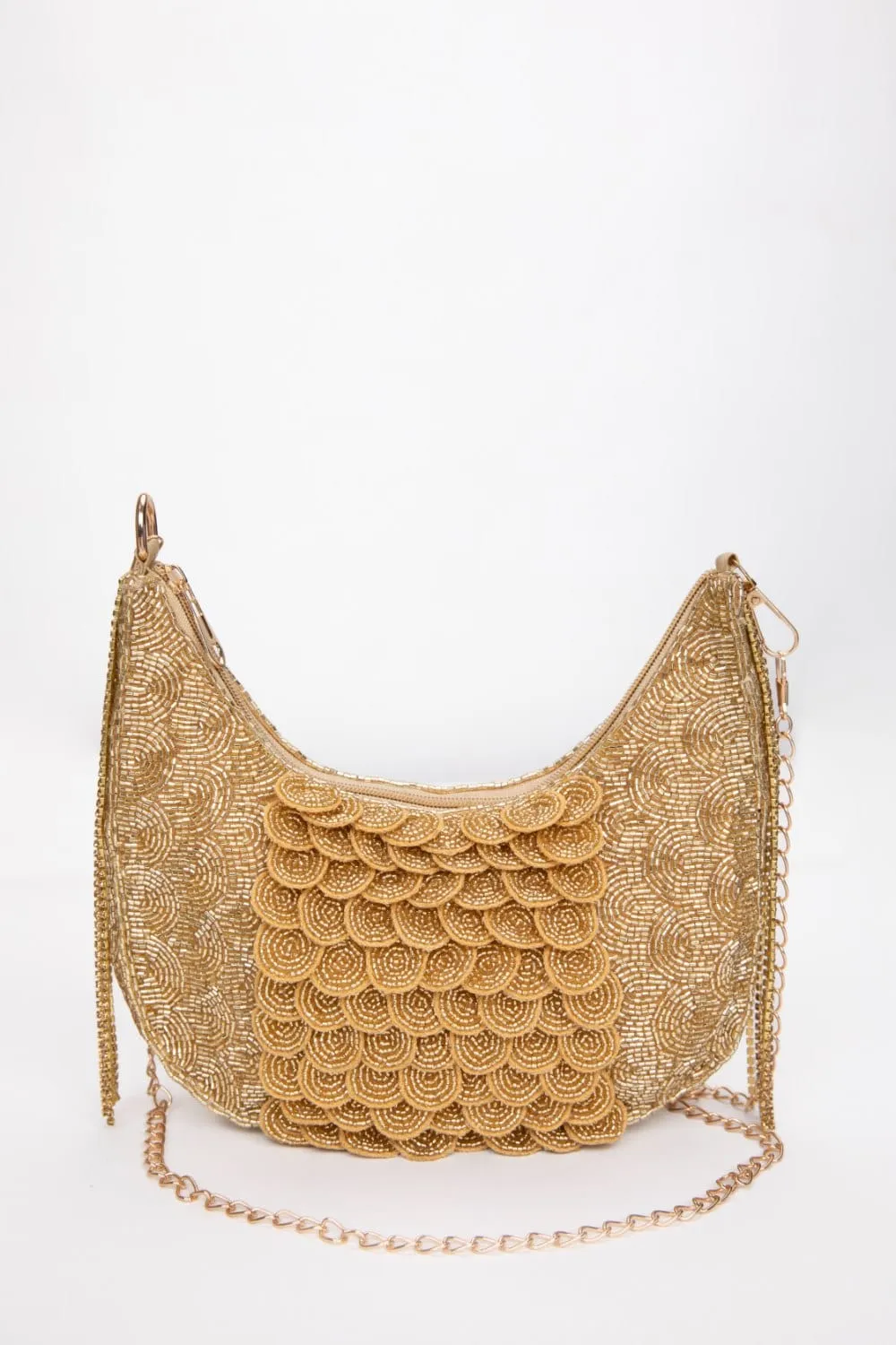 Golden Crystal Glamour: Handcrafted Gold Clutch For Wedding