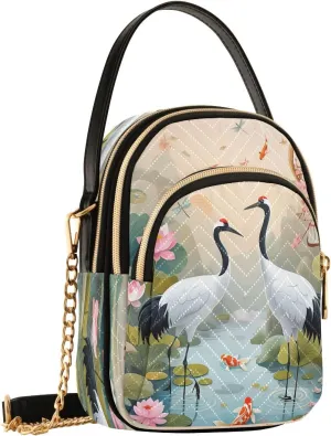 Goldfish Pond Beige Crossbody Bags for Women Hand Bag Small Sling Shoulder Travel Bags Mini Phone Walley Purse