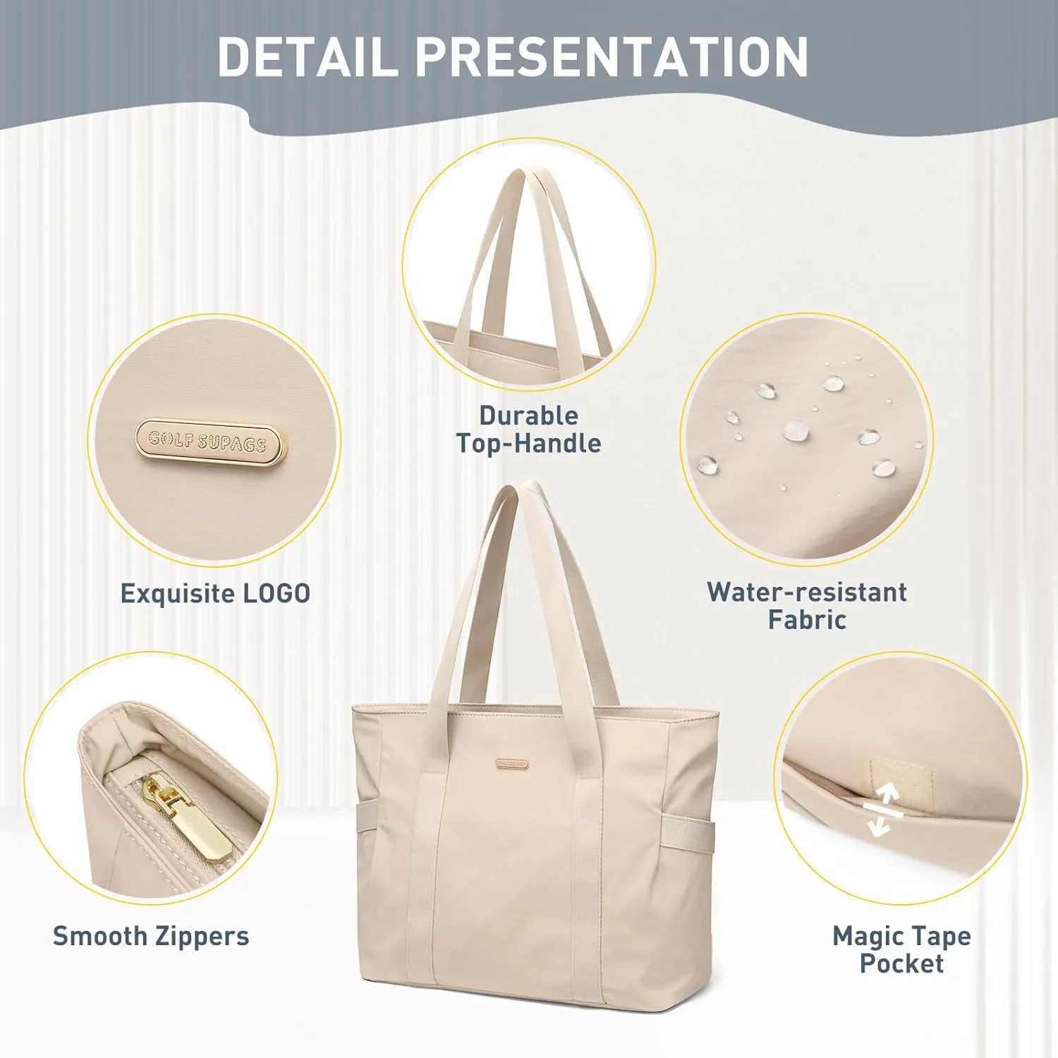 GOLF SUPAGS Tote Bag for Women with Zipper Large Shoulder Bag Top Handle Handbag for Travel Work