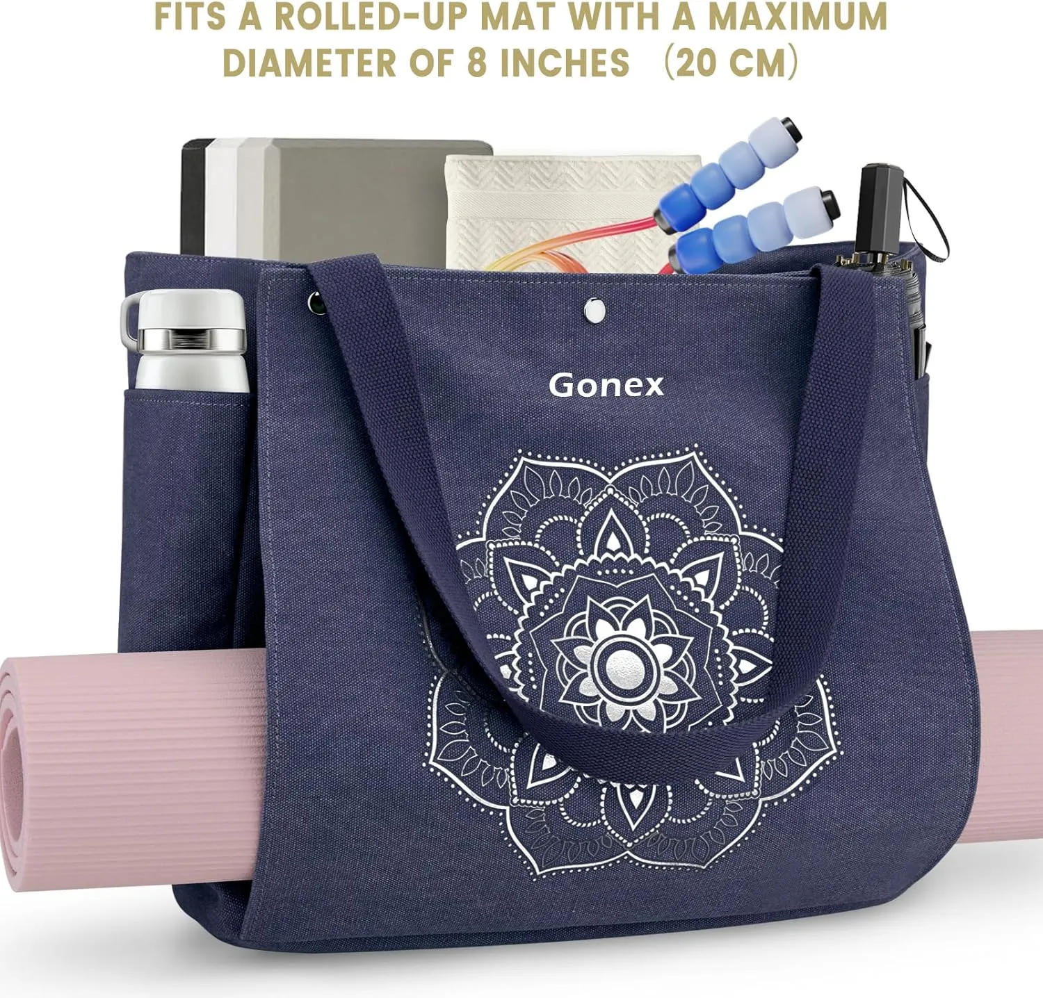Gonex Yoga Mat Bag, Yoga Gym Bag Tote Bag with Multi Pockets For Women Men, Canvas Yoga Mat Carrier Take in Out Mat Easily For Pilates Travel Workout Office