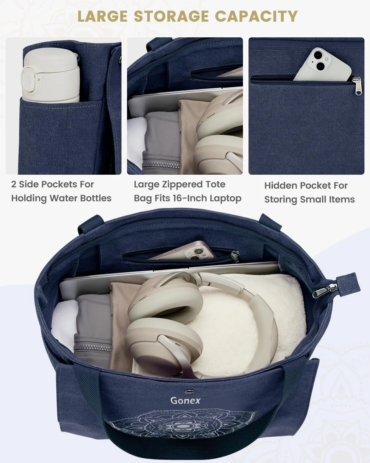 Gonex Yoga Mat Bag, Yoga Gym Bag Tote Bag with Multi Pockets For Women Men, Canvas Yoga Mat Carrier Take in Out Mat Easily For Pilates Travel Workout Office