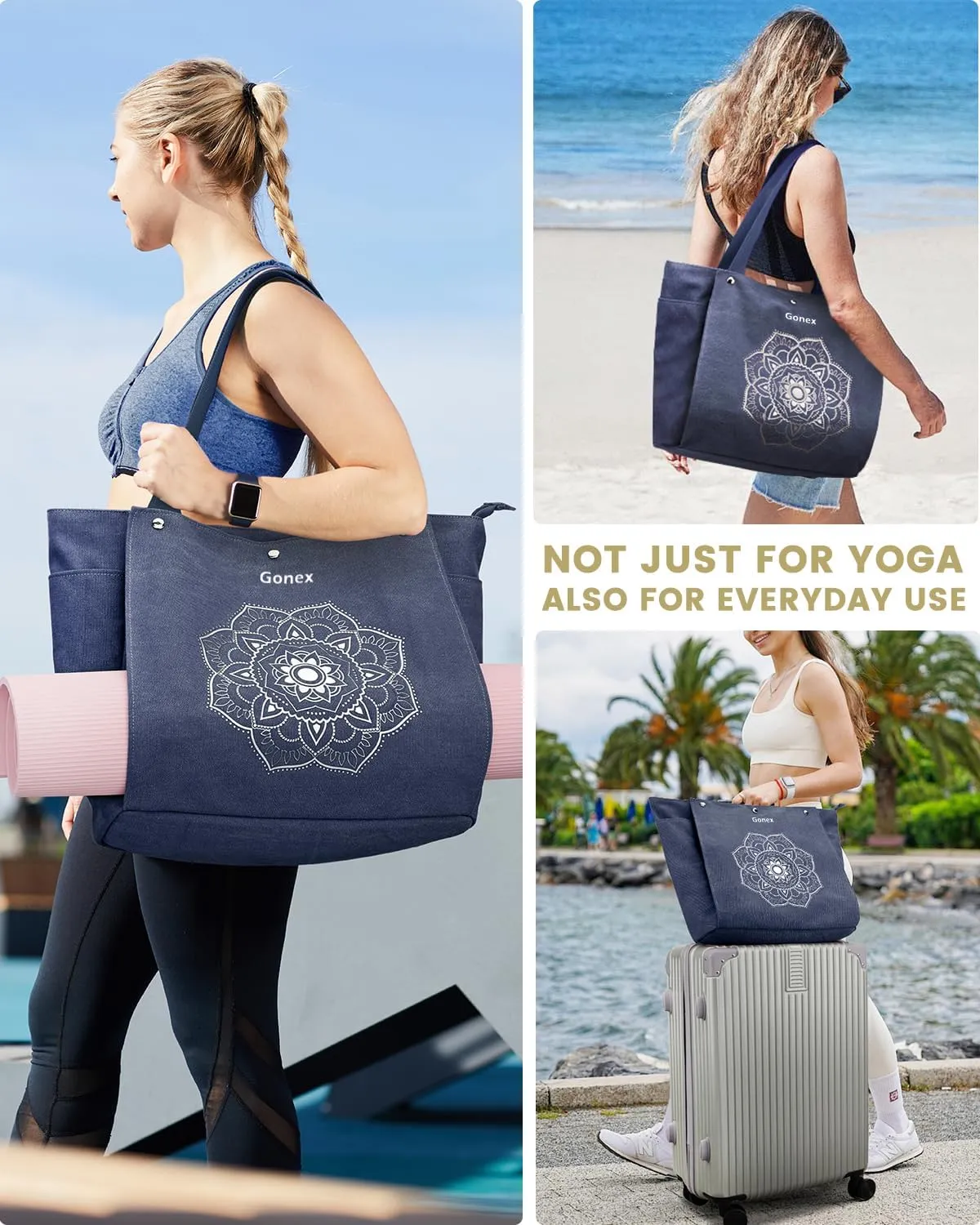 Gonex Yoga Mat Bag, Yoga Gym Bag Tote Bag with Multi Pockets For Women Men, Canvas Yoga Mat Carrier Take in Out Mat Easily For Pilates Travel Workout Office