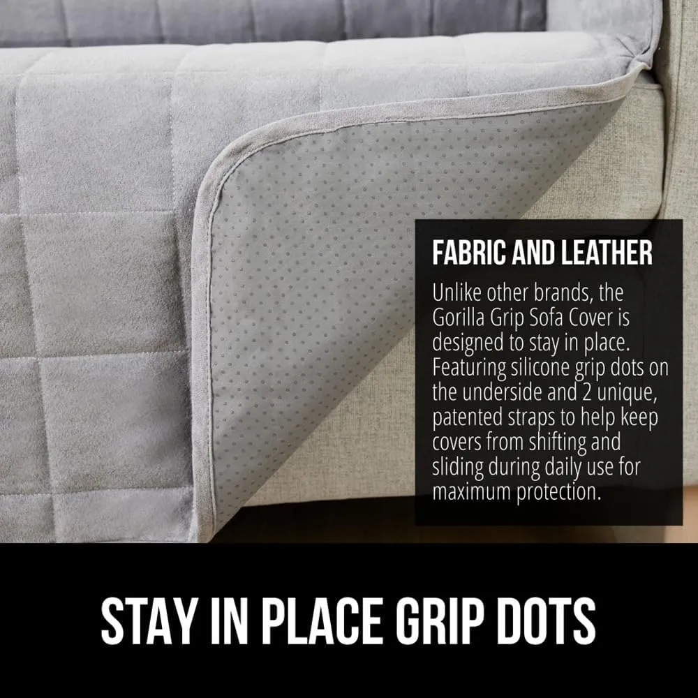 GORILLA GRIP Patented Waterproof Slip-Resistant 70” Sofa Protector Cover, for Leather or Fabric Couch Cushion, Large Microsuede Furniture Covers Dogs Pets Machine Washable Slipcover, Slate