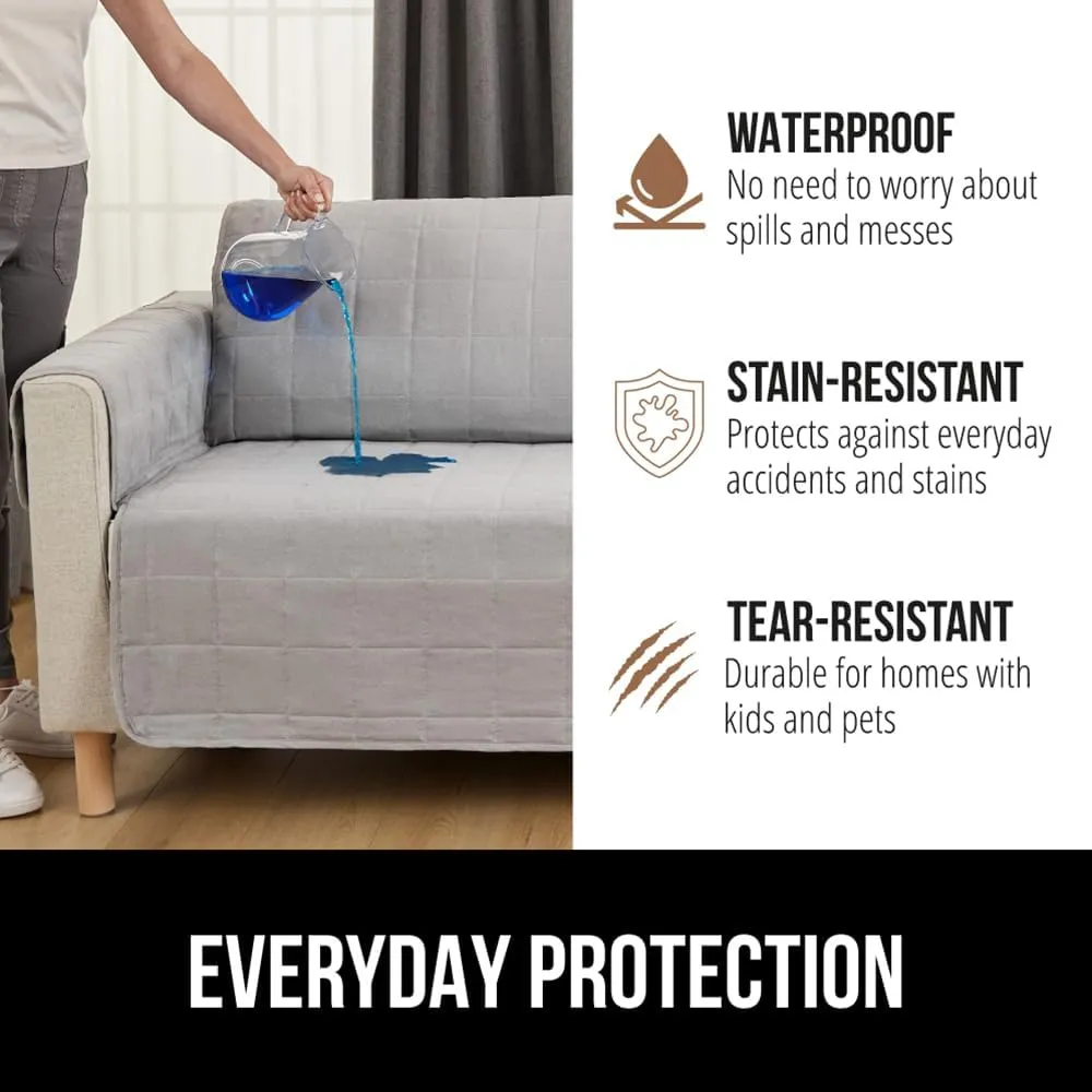 GORILLA GRIP Patented Waterproof Slip-Resistant 70” Sofa Protector Cover, for Leather or Fabric Couch Cushion, Large Microsuede Furniture Covers Dogs Pets Machine Washable Slipcover, Slate