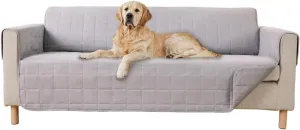 GORILLA GRIP Patented Waterproof Slip-Resistant 70” Sofa Protector Cover, for Leather or Fabric Couch Cushion, Large Microsuede Furniture Covers Dogs Pets Machine Washable Slipcover, Slate