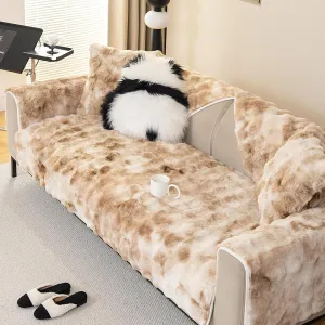 Gradient Faux Fur Couch Cover,Rabbit Plush Couch Cover,Non-Slip Sofa Cover Furniture Protector, Suitable for Bedroom Carpets, Foot mats (Light Coffee, 28"x28"/Armrest or Backrest Cover)