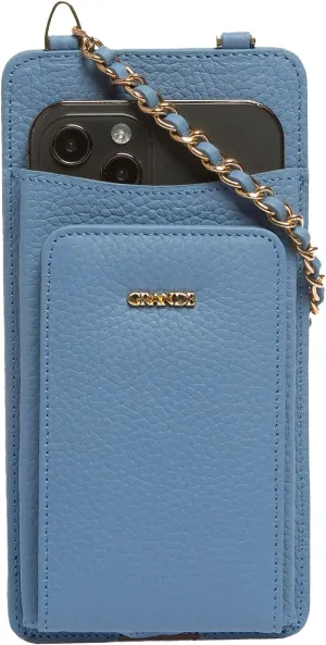 grande 2783 Genuine Leather Small Crossbody Cell Phone Bag for Women, Shoulder Wallet Chain Purse with Credit Card Slot (Iced Blue)