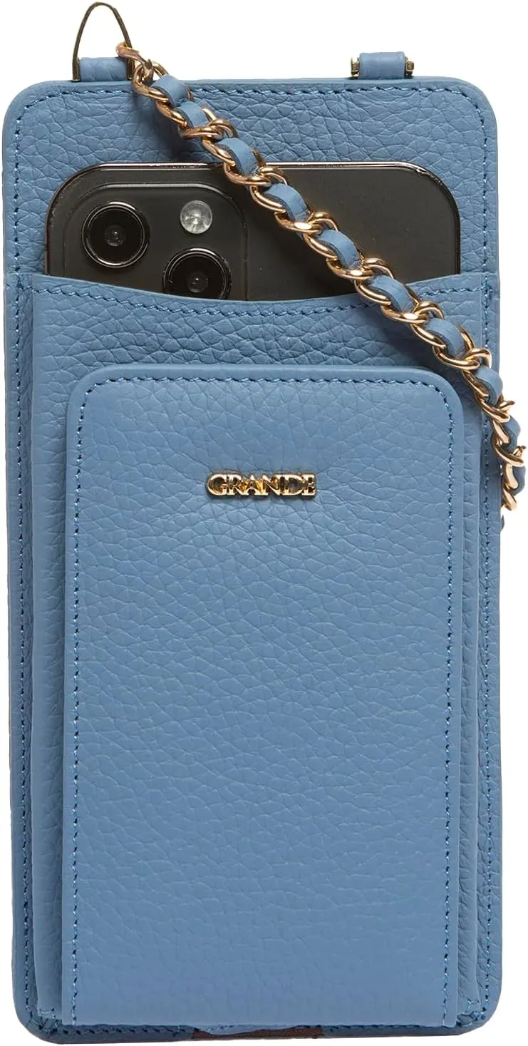 grande 2783 Genuine Leather Small Crossbody Cell Phone Bag for Women, Shoulder Wallet Chain Purse with Credit Card Slot (Iced Blue)