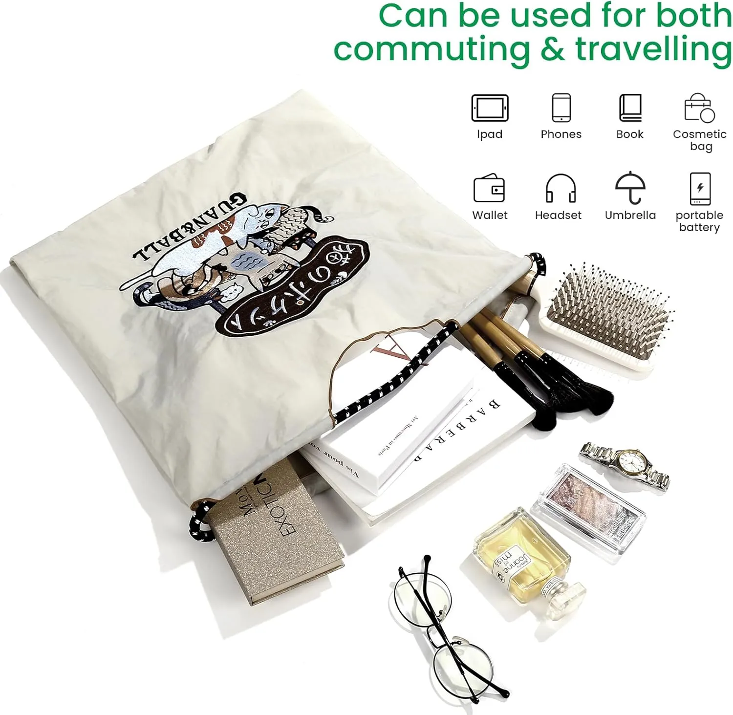 Guan&Ball The Lady Tote bag, waterproof nylon bag with lamb embroidery pattern, is the perfect companion for travel