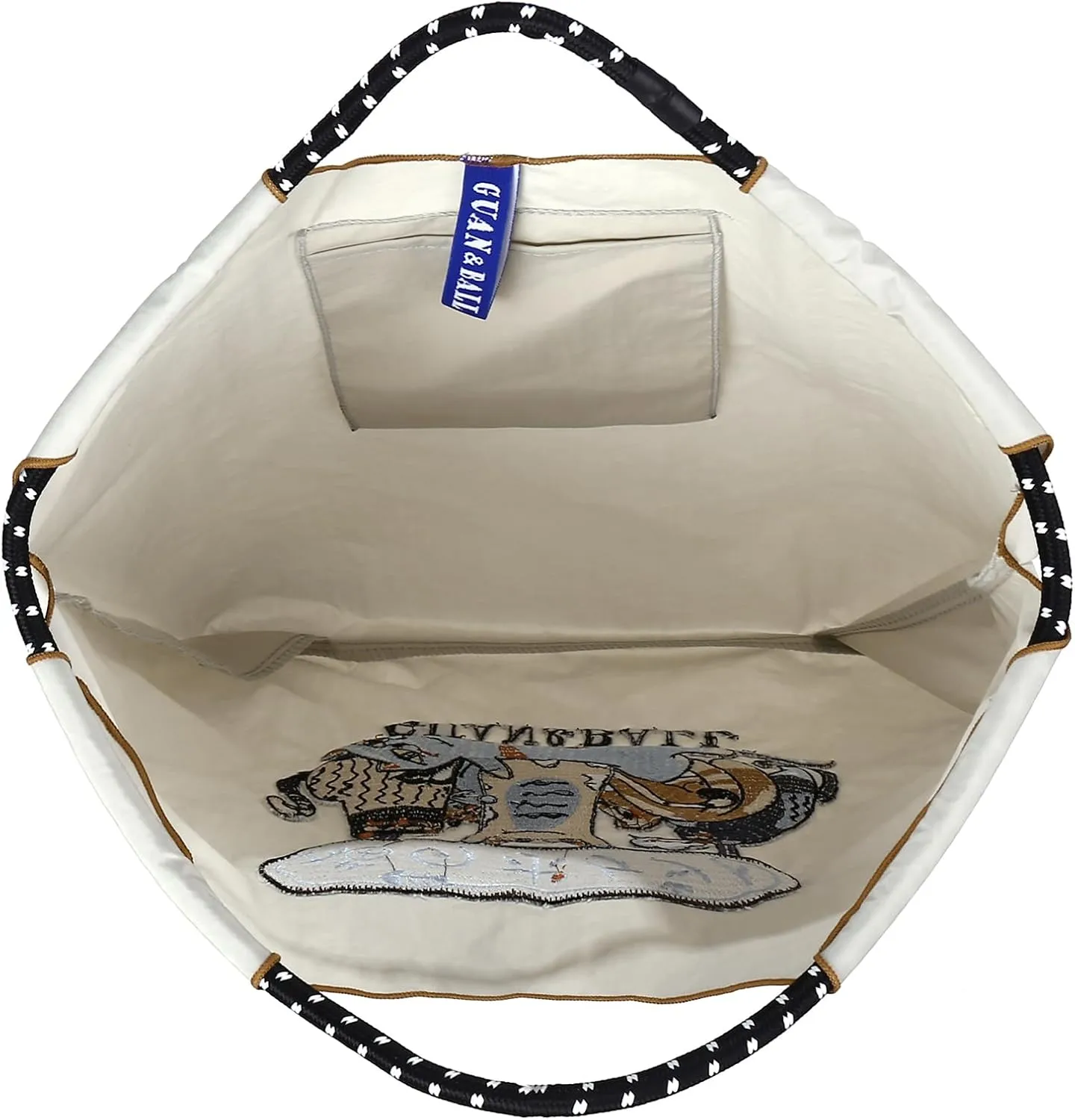 Guan&Ball The Lady Tote bag, waterproof nylon bag with lamb embroidery pattern, is the perfect companion for travel