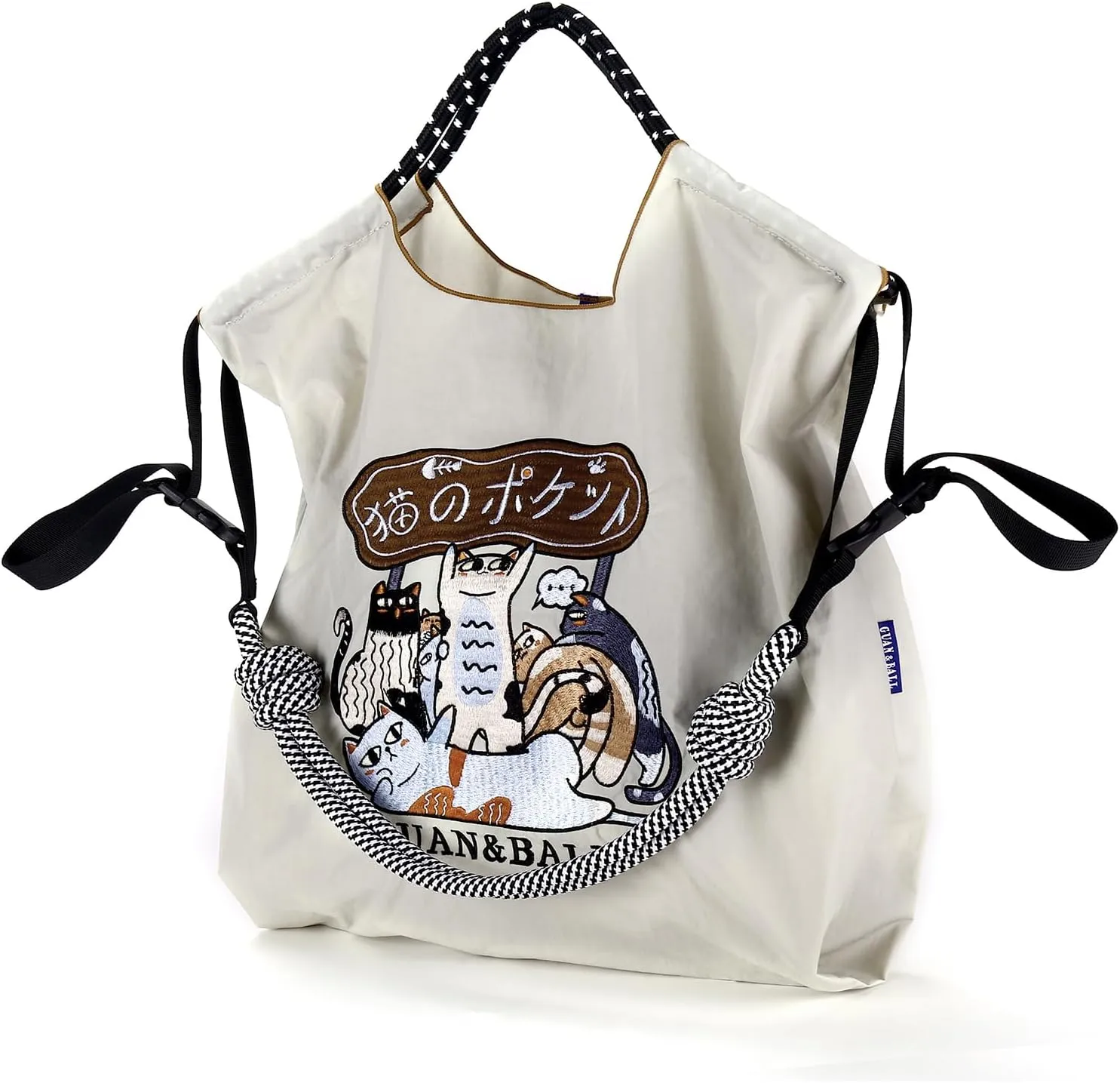 Guan&Ball The Lady Tote bag, waterproof nylon bag with lamb embroidery pattern, is the perfect companion for travel