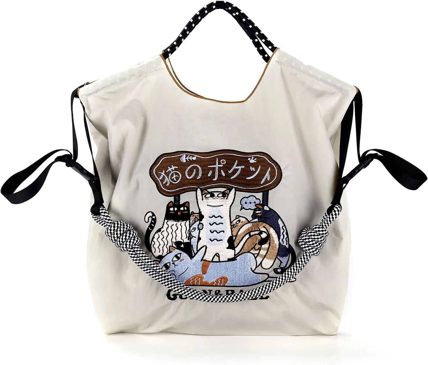 Guan&Ball The Lady Tote bag, waterproof nylon bag with lamb embroidery pattern, is the perfect companion for travel
