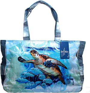 Guy Harvey Blue Ocean Sea Turtle Large Shoulder Beach Tote Bag