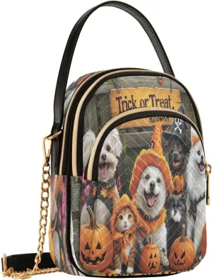 Halloween Pets Pumpkin Orange Crossbody Bags for Women Fanny Packs Small Sling Cross Body Bag Mini Purse with Zip