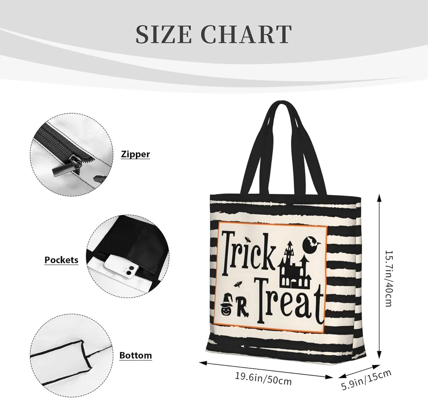 Halloween Women Travel Tote Bag With Zipper - Large Beach Work Handbag Purse
