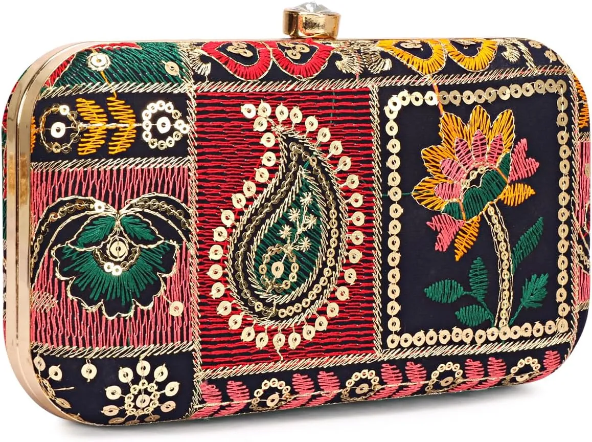 Hand Crafted LONGING TO BUY Designer Box Clutch - Zari Embroidery Hand Clutch