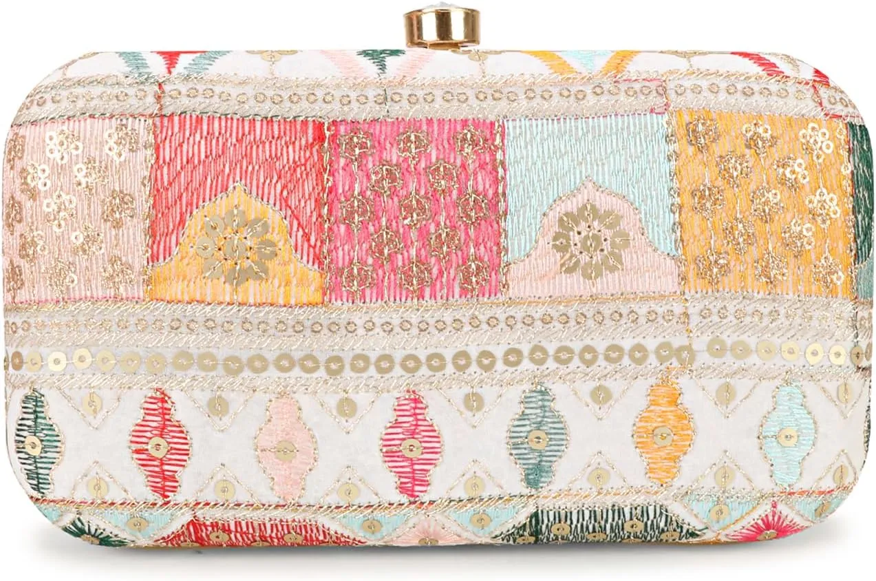 Hand Crafted LONGING TO BUY Designer Box Clutch - Zari Embroidery Hand Clutch