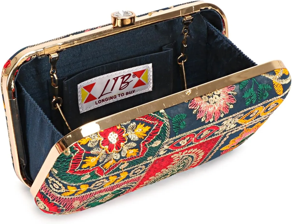 Hand Crafted LONGING TO BUY Designer Box Clutch - Zari Embroidery Hand Clutch