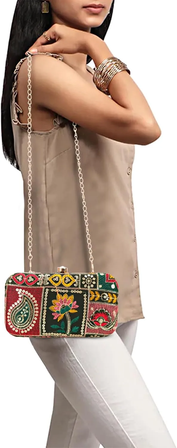 Hand Crafted LONGING TO BUY Designer Box Clutch - Zari Embroidery Hand Clutch