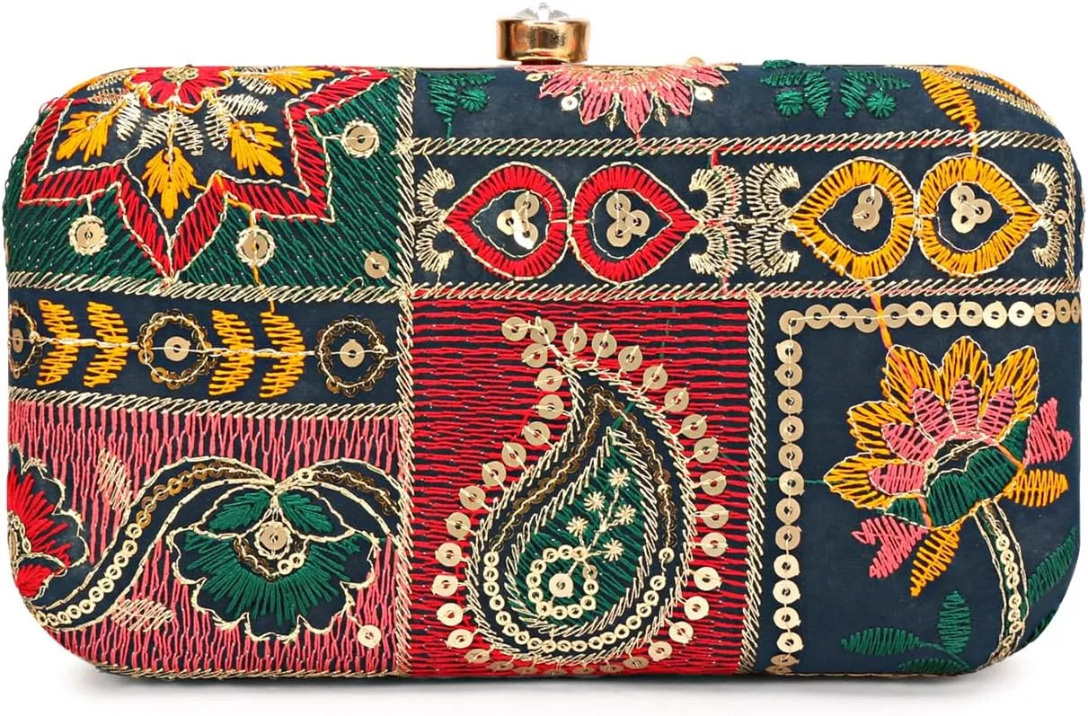 Hand Crafted LONGING TO BUY Designer Box Clutch - Zari Embroidery Hand Clutch