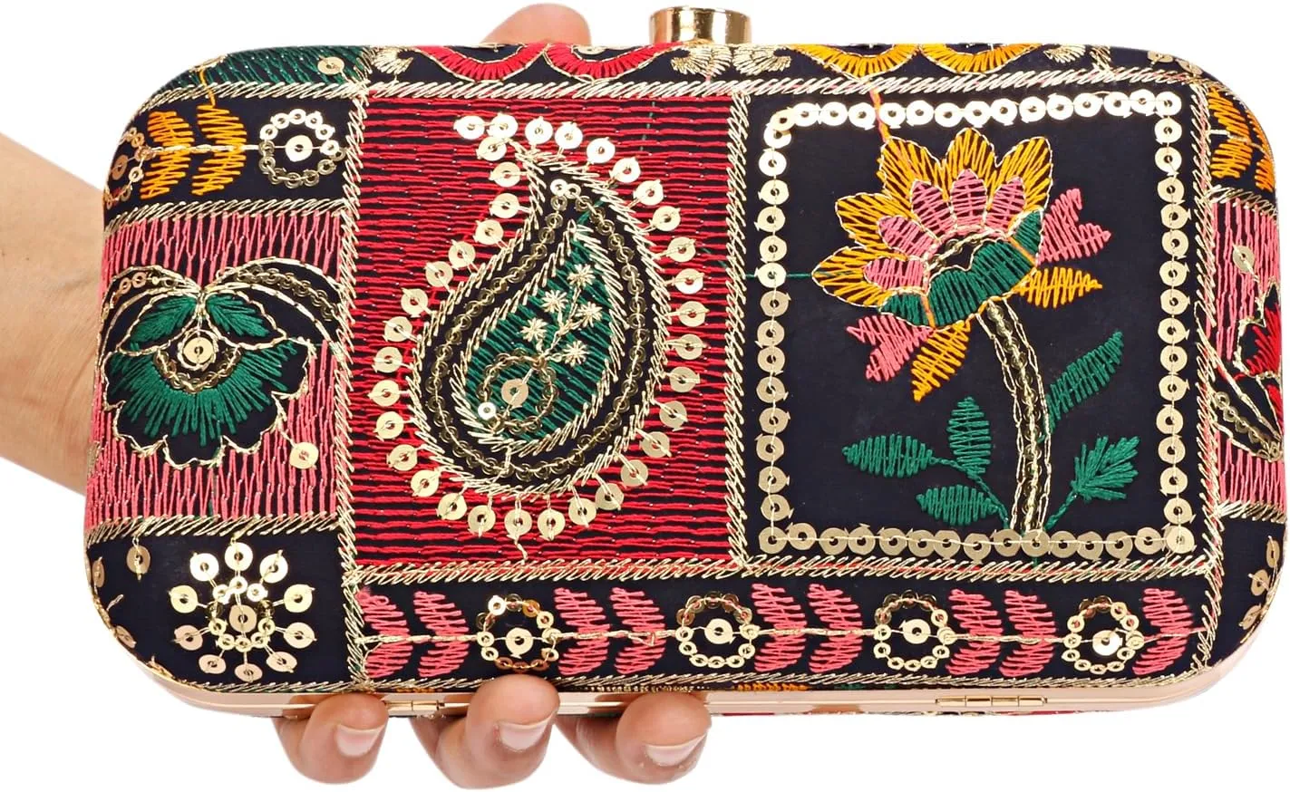 Hand Crafted LONGING TO BUY Designer Box Clutch - Zari Embroidery Hand Clutch
