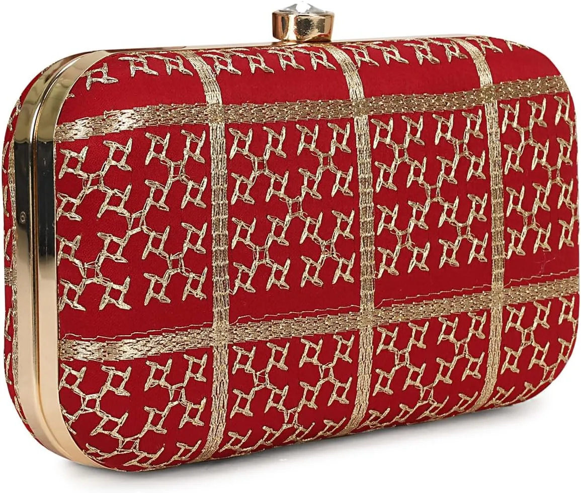 Hand Crafted LONGING TO BUY Designer Box Clutch - Zari Embroidery Hand Clutch
