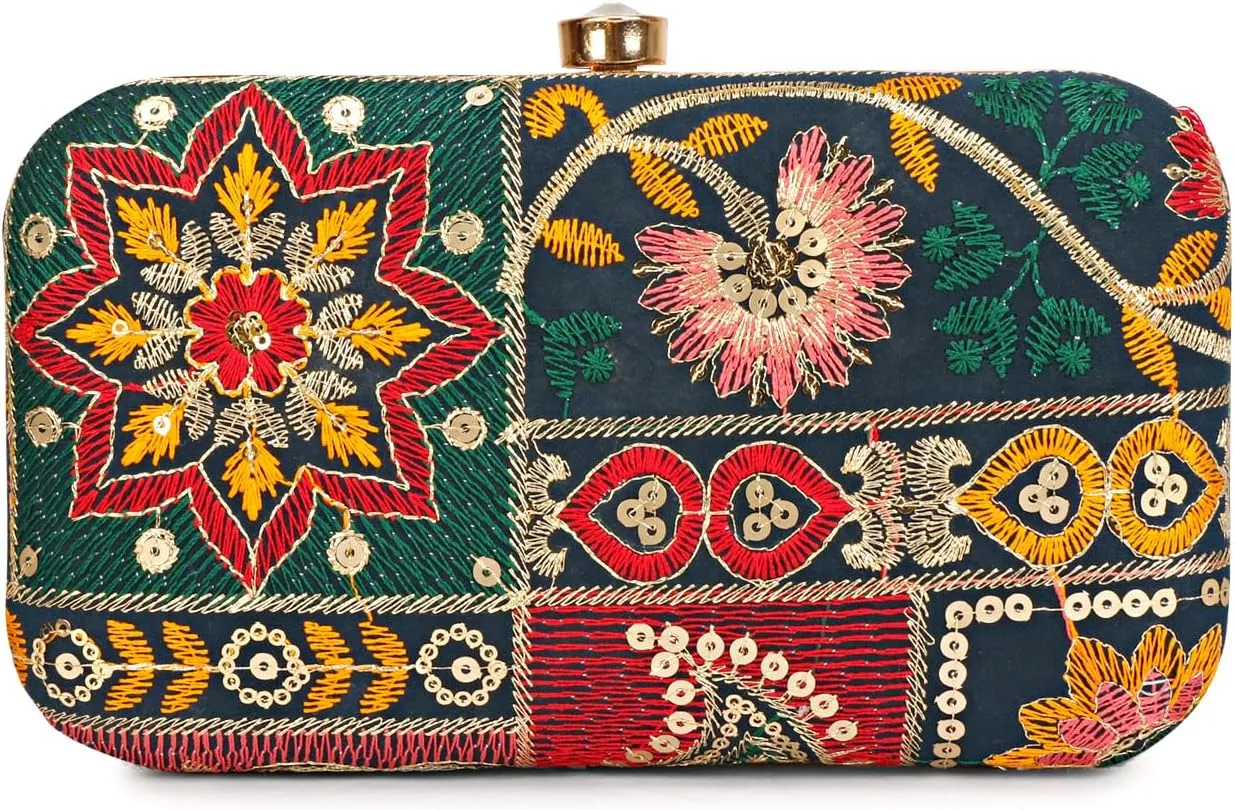 Hand Crafted LONGING TO BUY Designer Box Clutch - Zari Embroidery Hand Clutch
